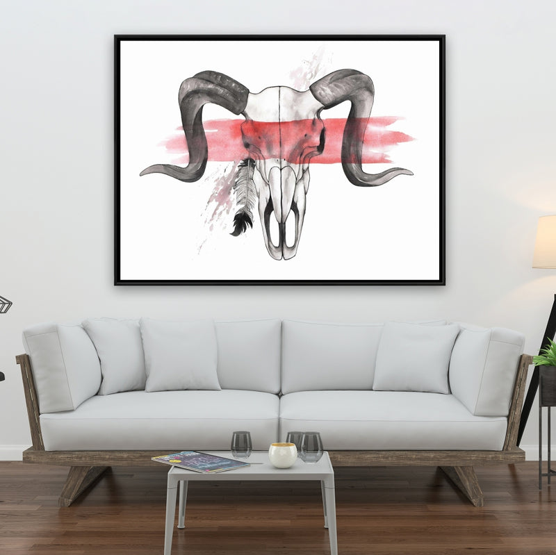 Aries Skull With Feather, Fine art gallery wrapped canvas 24x36