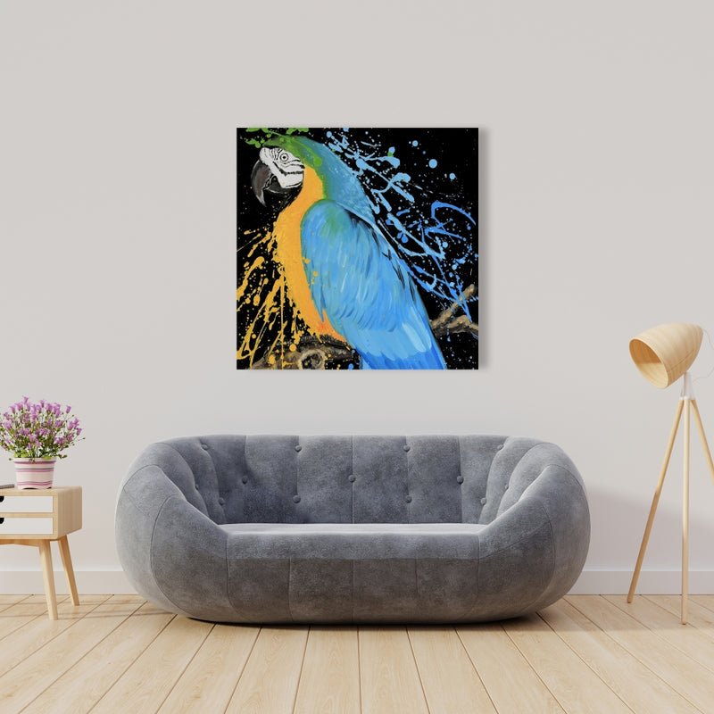 Blue Macaw Parrot, Fine art gallery wrapped canvas 16x48