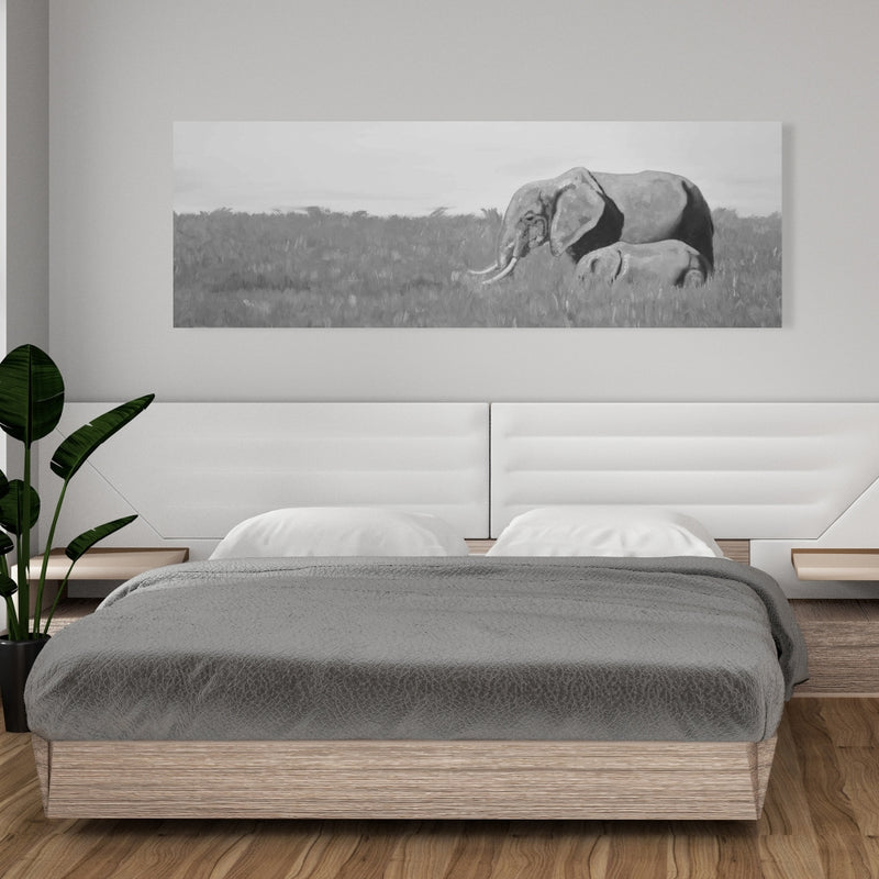 Elephants In The Savannah, Fine art gallery wrapped canvas 16x48
