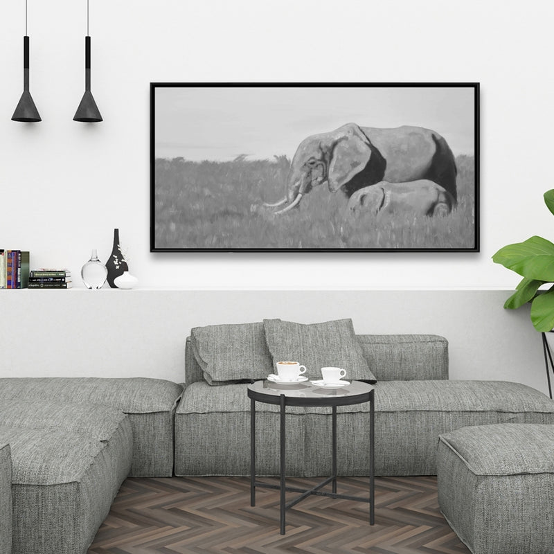 Elephants In The Savannah, Fine art gallery wrapped canvas 16x48