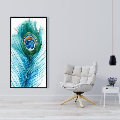 Long Peacock Feather, Fine art gallery wrapped canvas 16x48