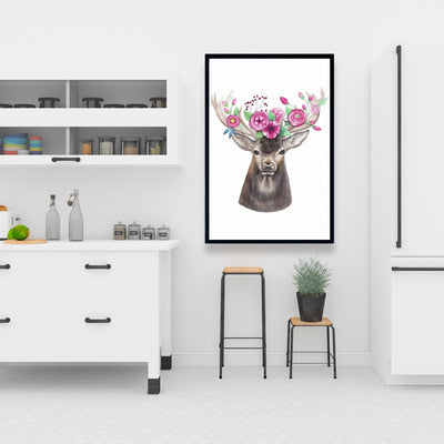 Deer Head With Flowers, Fine art gallery wrapped canvas 24x36