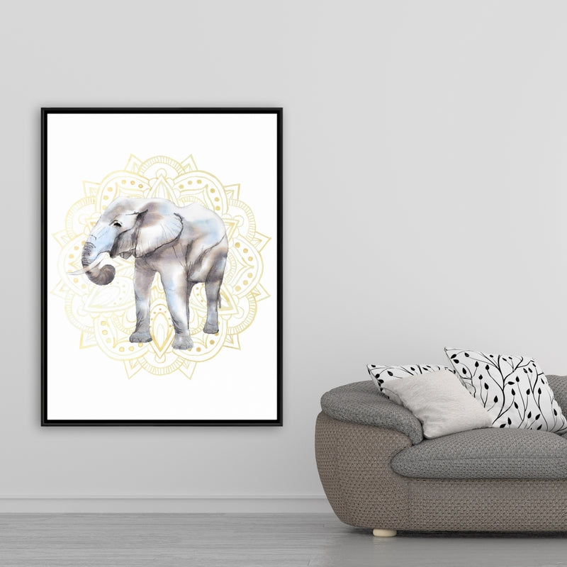 Elephant On Mandalas Pattern, Fine art gallery wrapped canvas 24x36
