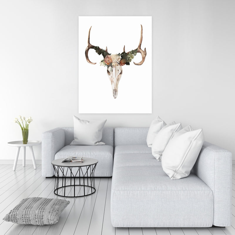 Deer Skull With Roses, Fine art gallery wrapped canvas 24x36