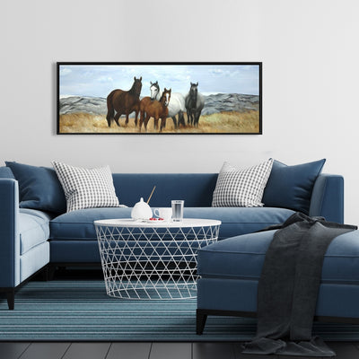 Horses In The Meadow By The Sun, Fine art gallery wrapped canvas 16x48