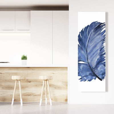 Watercolor Blue Feather, Fine art gallery wrapped canvas 16x48