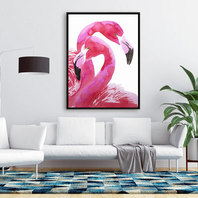 Watercolor Flamingo Love, Fine art gallery wrapped canvas 24x36