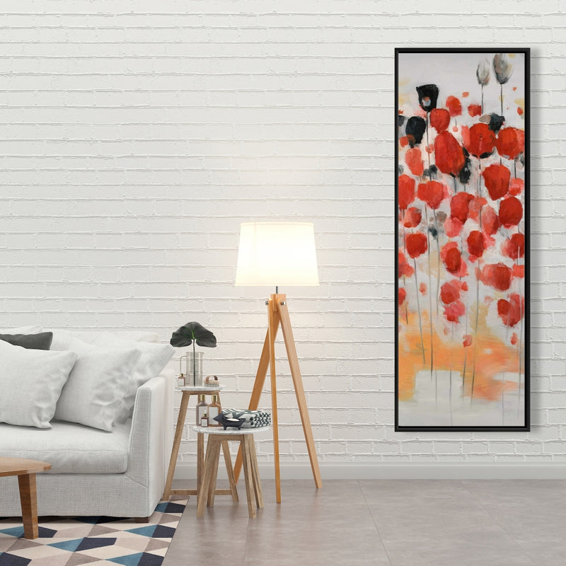 Abstract Red Dotted Flowers Field, Fine art gallery wrapped canvas 16x48