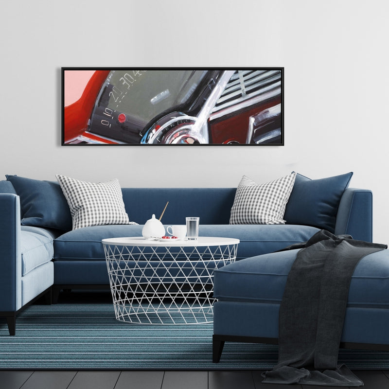 Vintage Red Car Dashboard, Fine art gallery wrapped canvas 16x48