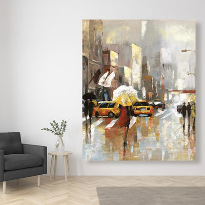 People With Umbrellas Walking Across The Street, Fine art gallery wrapped canvas 24x36