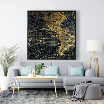Blue And Marine World Map Globe, Fine art gallery wrapped canvas 24x36