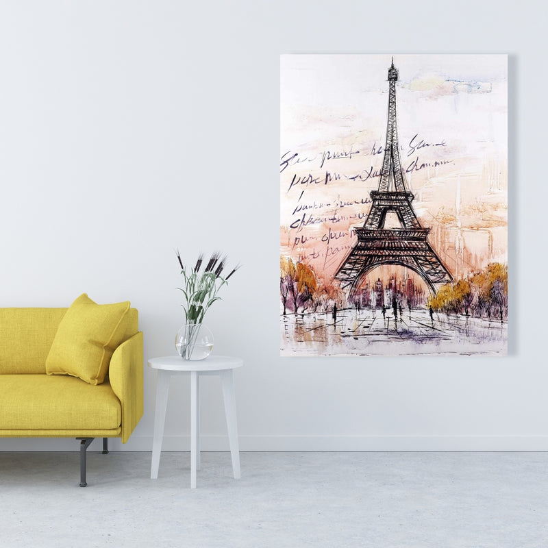 Eiffel Tower Sketch With An Handwritten Message, Fine art gallery wrapped canvas 24x36