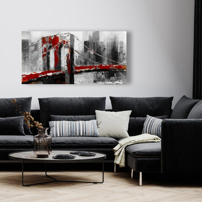 Abstract And Red Brooklyn Bridge, Fine art gallery wrapped canvas 24x36