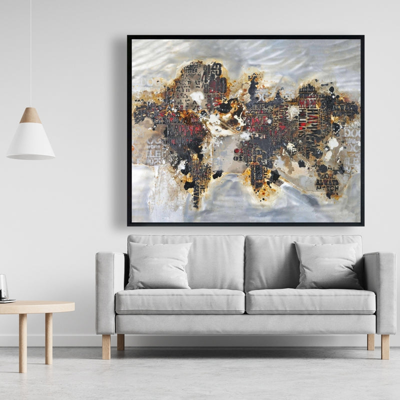 Texturized World Map With Typography, Fine art gallery wrapped canvas 24x36