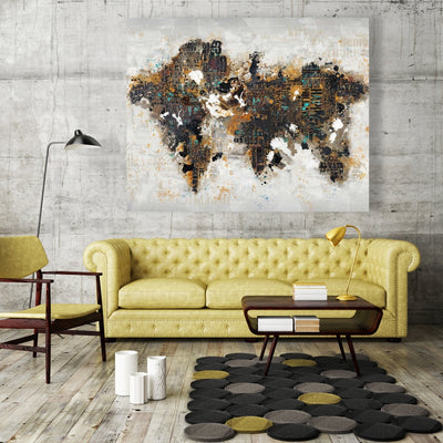 Abstract World Map With Typography, Fine art gallery wrapped canvas 24x36