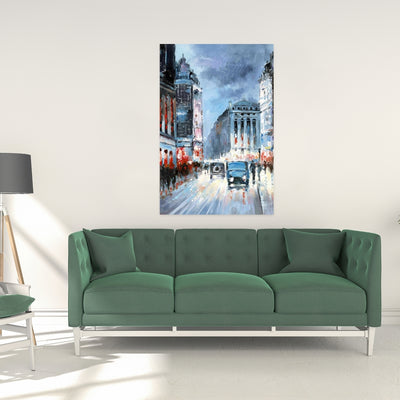 Abstract Red And Blue City, Fine art gallery wrapped canvas 16x48