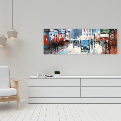 Abstract Red And Blue City, Fine art gallery wrapped canvas 16x48
