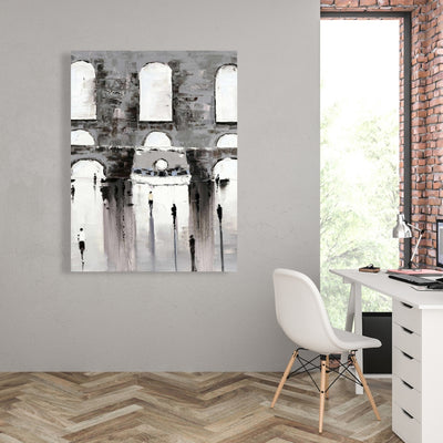 Gray Building With Passersby, Fine art gallery wrapped canvas 16x48