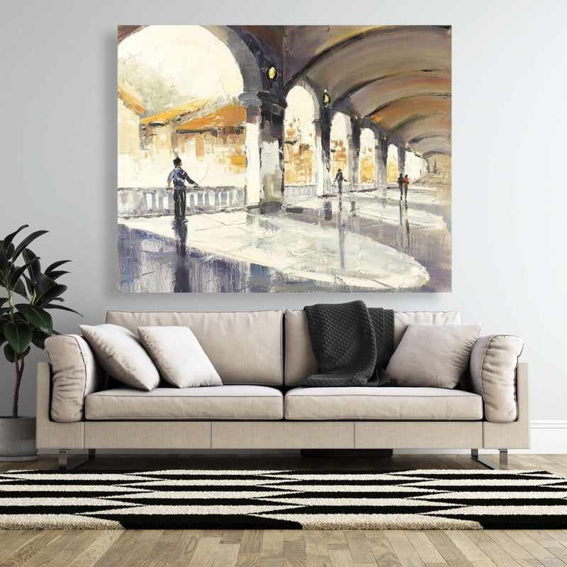 People In A Spacious Hall, Fine art gallery wrapped canvas 16x48