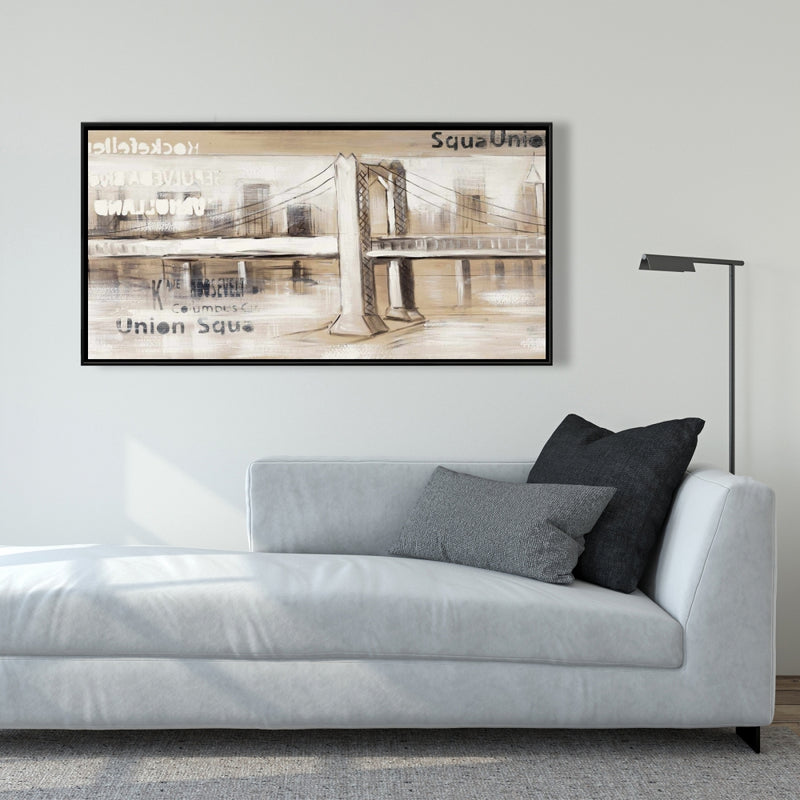 Abstract Bridge With Typography, Fine art gallery wrapped canvas 16x48