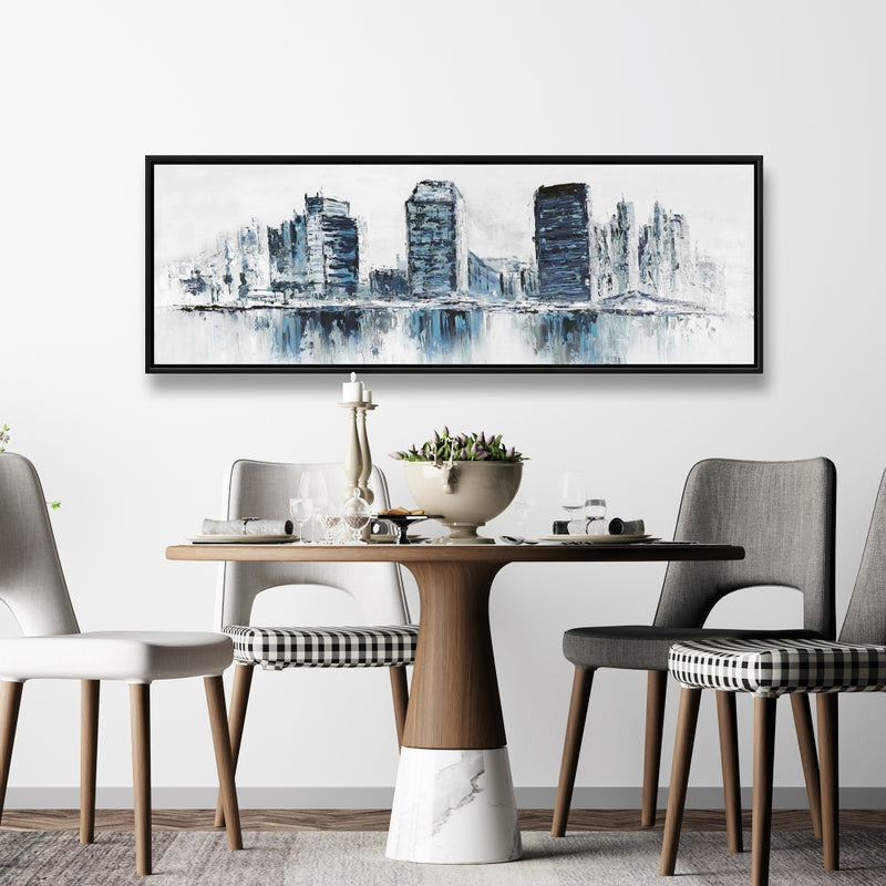 Texturized Blue Colors Cityscape, Fine art gallery wrapped canvas 16x48