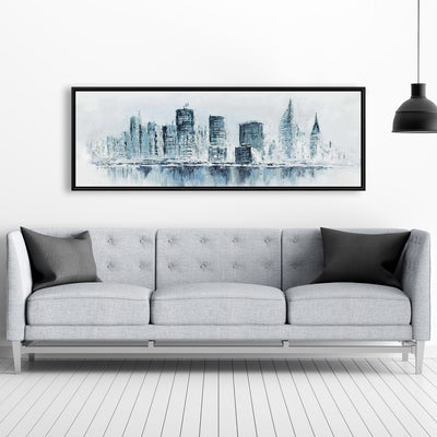 City In Blue Colors, Fine art gallery wrapped canvas 16x48