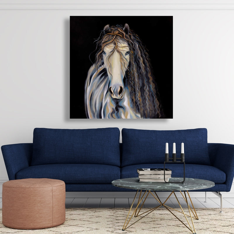 Abstract Horse With Curly Mane, Fine art gallery wrapped canvas 16x48