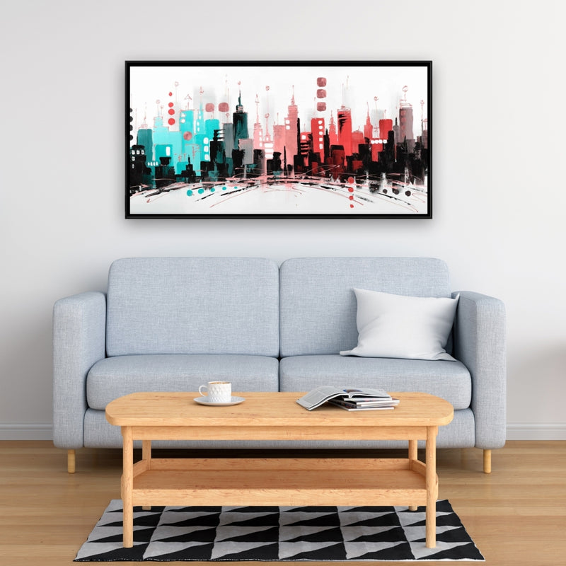 Colorful City With Rose Gold Lines, Fine art gallery wrapped canvas 16x48