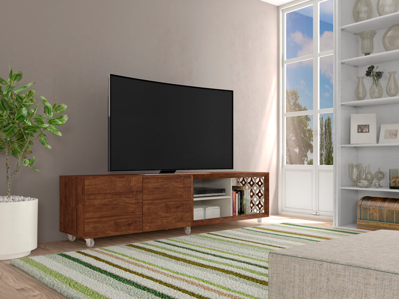 Modern Sophisticated TV Stand/ Laser Mosaic Details And Silicone Wheels